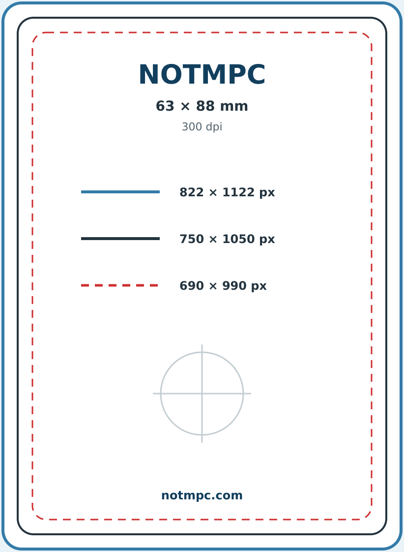 Poker-card artwork template showing bleed, cut and safe-area guides